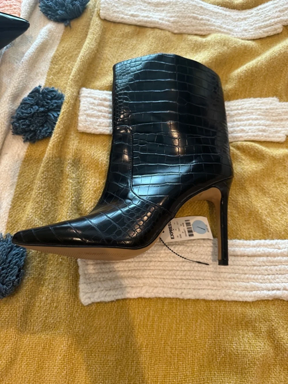Express Black Croc-Embossed Stiletto Ankle Boots